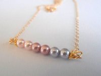 Ombre Gold fill Bar Pendant with Pearl Beads • Minimalist Pastel Necklace • Everyday jewelry • Birthday Girls Gift