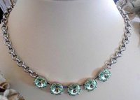 Chrysolite Green Tennis Chain Necklace with Rivoli Crystals 1122,Tennis Choker, Silver Round Cup chain, Costume Jewelry