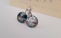 Aquamarine Rose Patina Drop Earrings with Rivoli Crystals 1122, Party Jewelry, Stainless Steel Round 12mm, Birthday Gift