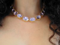 Lilac Gold Choker Necklace, Riviere Filigree Collet with Purple Oval Crystals, Anna Wintour Art Deco Jewelry, Wife Anniversary Gift