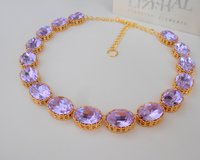 Lilac Gold Choker Necklace, Riviere Filigree Collet with Purple Oval Crystals, Anna Wintour Art Deco Jewelry, Wife Anniversary Gift