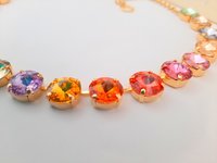 Anna Wintour Rainbow Rivoli Crystal Necklace, Tennis Colorful Choker, Multi color Gold Collet, Jewelry Gift for Women