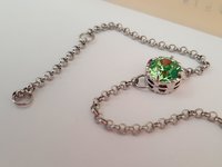 Peridot Filigree Chain Bracelet with Crystal Chaton / Green Art Deco Jewelry / Stainless Steel / Christmas Gift for her