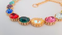 Anna Wintour Necklace, Rainbow Riviere Choker made with Oval Crystals, Filigree Collet, Wedding Art Deco Jewelry, Women Gift Ideas