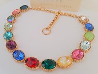 Anna Wintour Necklace, Rainbow Riviere Choker made with Oval Crystals, Filigree Collet, Wedding Art Deco Jewelry, Women Gift Ideas