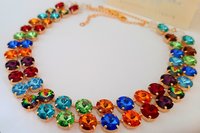 Harlequin Gold Rivoli Crystal Necklace, Anna Wintour Multi-colored Tennis Choker, Woman Jewelry, Anniversary Gift