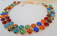 Harlequin Gold Rivoli Crystal Necklace, Anna Wintour Multi-colored Tennis Choker, Woman Jewelry, Anniversary Gift