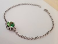 Peridot Filigree Chain Bracelet with Crystal Chaton / Green Art Deco Jewelry / Stainless Steel / Christmas Gift for her