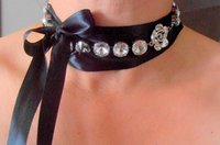 Rose Bud Rivoli Choker Necklace, Cupchain Collet, Bridal Statement Collet in Antique Silver, Anna Wintour