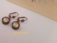 Sunshine Yellow DeLite Drop Earrings / Antique Bronze Jewelry / Lever back Filigree 8mm / Birthday Women Gift