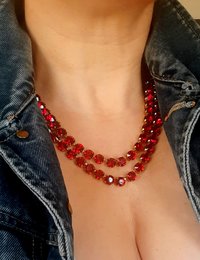 Ruby Double Strand Crystal Necklace, Gold Jewelry, Two Tier Red Choker, Tennis Layered Cup chain Collet, Gift for Women Girfriend