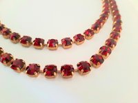 Ruby Double Strand Crystal Necklace, Gold Jewelry, Two Tier Red Choker, Tennis Layered Cup chain Collet, Gift for Women Girfriend