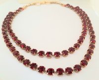 Ruby Double Strand Crystal Necklace, Gold Jewelry, Two Tier Red Choker, Tennis Layered Cup chain Collet, Gift for Women Girfriend