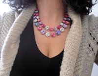 Anna Wintour Necklace, Double Strand, Fuchsia Rivoli Multi-colors, Antique Copper Jewelry, Bib Tennis Collet, Women Crystal Choker