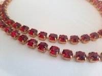 Ruby Double Strand Crystal Necklace, Gold Jewelry, Two Tier Red Choker, Tennis Layered Cup chain Collet, Gift for Women Girfriend