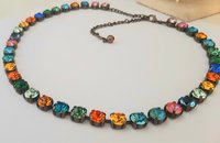 Multi-color Topaz Tennis Rivoli Necklace, Antique Bronze Jewelry, 12mm Cup chain, Wife Anniversary Gift