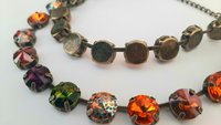 Multi-color Topaz Tennis Rivoli Necklace, Antique Bronze Jewelry, 12mm Cup chain, Wife Anniversary Gift