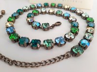 Green Blue Multi colors Bronze Tennis Choker, Sweet 16 Birthday Gift, Crystal Necklace, Antique Jewelry