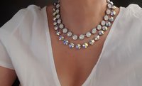 Aurora Borealis White Opal Tennis Rivoli Necklace in Platinum, Anna Wintour Vienna Choker, Jewelry Birthday Gift for Women