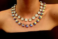 Aurora Borealis White Opal Tennis Rivoli Necklace in Platinum, Anna Wintour Vienna Choker, Jewelry Birthday Gift for Women