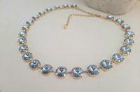 Light Sapphire Rivoli Blue Crystal Necklace in Gold Choker Anna Wintour Collet Statement Summer Modern Jewelry for Party Gift for her