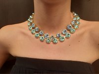 Aquamarine and Light Sapphire Rivoli Tennis Necklace, Anna Wintour Choker, Gold Collet Jewelry for Women, Birthday Gift