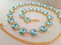 Light Sapphire Rivoli Blue Crystal Necklace in Gold Choker Anna Wintour Collet Statement Summer Modern Jewelry for Party Gift for her