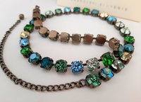 Green Blue Multi colors Bronze Tennis Choker, Sweet 16 Birthday Gift, Crystal Necklace, Antique Jewelry