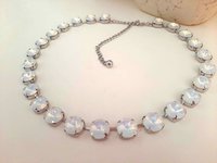 Aurora Borealis White Opal Tennis Rivoli Necklace in Platinum, Anna Wintour Vienna Choker, Jewelry Birthday Gift for Women