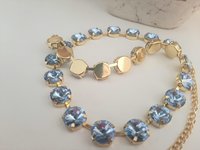 Aquamarine and Light Sapphire Rivoli Tennis Necklace, Anna Wintour Choker, Gold Collet Jewelry for Women, Birthday Gift