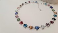 Multi-color Crystal Tennis Necklace in Silver, Colorful Rhinestone Jewelry, Rainbow Choker, Daisy Collet, Birthday Gift for Women