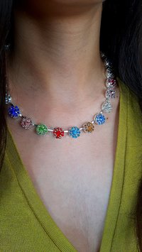 Multi-color Crystal Tennis Necklace in Silver, Colorful Rhinestone Jewelry, Rainbow Choker, Daisy Collet, Birthday Gift for Women