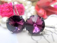 Amethyst Rivoli Dangle Crystal Earrings • Platinum Jewelry • Round Hook Setting 12mm • Birthday Gift