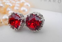 Ruby Post Filigree Earrings, Pierced Studs, Art deco Jewelry, Red Crystals, Grandmother Birthday gift