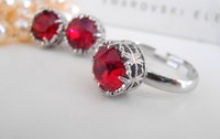 Ruby Post Filigree Earrings, Pierced Studs, Art deco Jewelry, Red Crystals, Grandmother Birthday gift