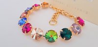 Gold Multi-colors Cup chain Tennis Bracelet with Rivoli Crystals 1122 • Women Birthday Gift