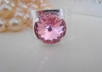 Rose Rivoli Crystal Cuff Ring, Adjustable Silver Band, Boho Cocktail Jewelry, Birthday Gift