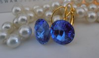 Sapphire Blue Rivoli Earrings | Big Crystal Dangle Earrings | Lever back Drop Earring