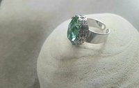 Chrysolite Platinum Cocktail Adjustable Ring, Green Band Ring, Art Deco Jewelry, Women 40th Birthday Gift, Crystal Oval Cuff