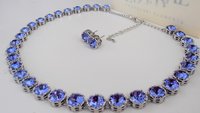 Tanzanite Art Deco Crystal Necklace, Blue Filigree Wedding Choker For Anniversary, Jewelry Gift For her