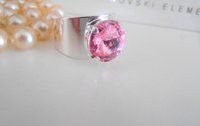 Rose Rivoli Crystal Cuff Ring, Adjustable Silver Band, Boho Cocktail Jewelry, Birthday Gift