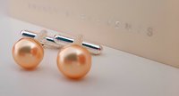 Rose Gold and Peach Pearl Shirt Cufflinks, Minimalist Fashion Cuffs, Jewelry for Mom, Platinum Cuff Fasteners