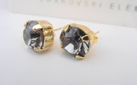 Black Diamond Gray Crystal Gold Stud Earrings, Girl Pierced Post Jewelry, Fashion  Accessories