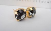 Black Diamond Gray Crystal Gold Stud Earrings, Girl Pierced Post Jewelry, Fashion  Accessories