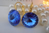 Sapphire Blue Rivoli Earrings | Big Crystal Dangle Earrings | Lever back Drop Earring