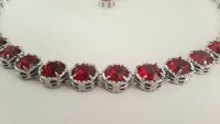 Ruby Red Collet Necklace in Platinum, Art Deco Crystal Choker, Anniversary Jewelry for Women, Birthday Gift for Mom