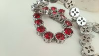 Ruby Red Collet Necklace in Platinum, Art Deco Crystal Choker, Anniversary Jewelry for Women, Birthday Gift for Mom