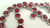 Ruby Red Collet Necklace in Platinum, Art Deco Crystal Choker, Anniversary Jewelry for Women, Birthday Gift for Mom