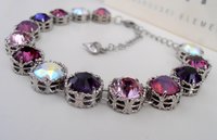 Multi-Colors Purple Art Deco Crystal Bracelet, Platinum Statement Women Jewelry, Birthday Gift for her