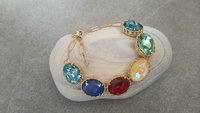 Multi color Oval Crystal Bracelet Anna Wintour Jewelry Georgian Style Gold Chunky Jewelry Gift for Girlfriend Bracelet for Women